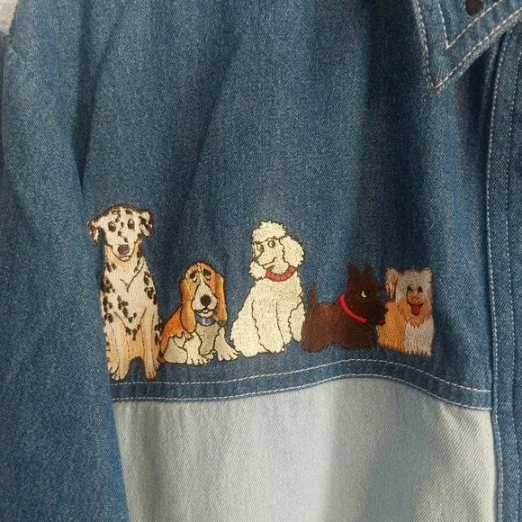 Blue Denim Statement Shirt for Dogs Lover 2XLPatchwork Cotton Button Up Collar - Picture 12 of 14